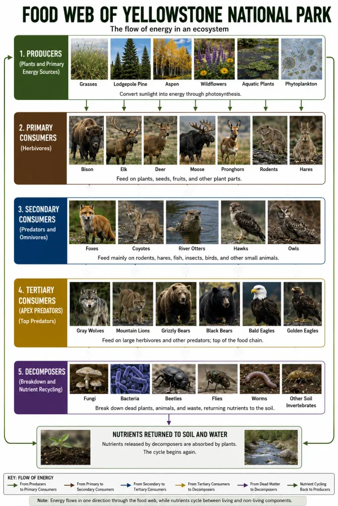 Trophic Levels in the Food Web of Yellowstone National Park